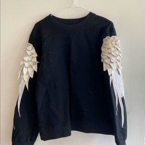 Black Sweater with Embroidered Wings
